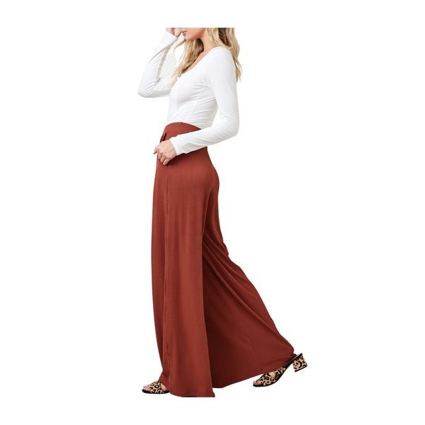 Solid Rib Wide Leg Pants