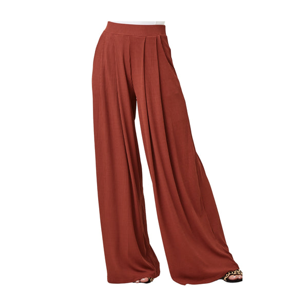 Solid Rib Wide Leg Pants