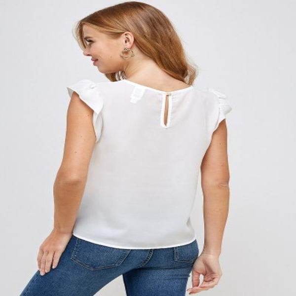 Flutter Sleeves Top with Polka-Dot Mesh Details