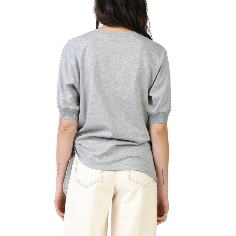 Knit Tee with Side Tie in white & gray