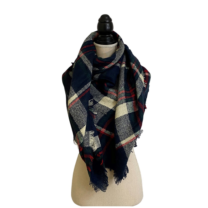 Navy Plaid Blanket Scarf