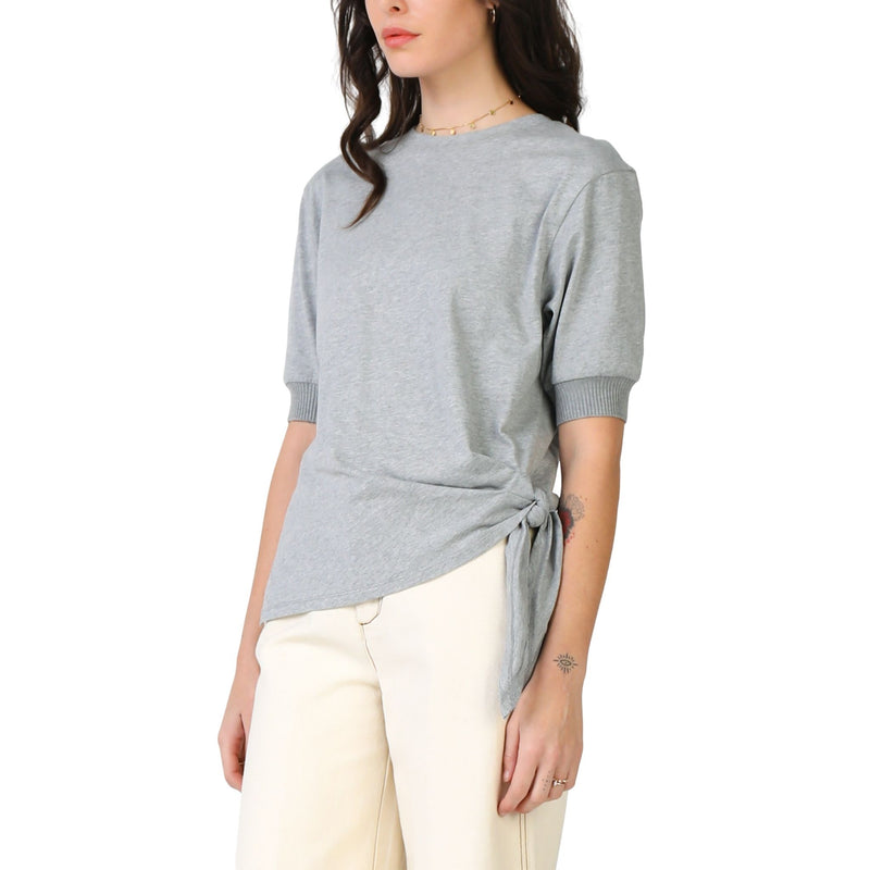 Knit Tee with Side Tie in white & gray